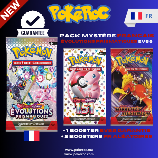 Pack Mystère Pokémon Evolutions Prismatiques EV8.5 Garantie - 3 Boosters Français